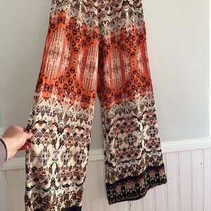 Babeau Multicolour Boho Ikat Print Flowy Wide-Leg Pants, Size Medium